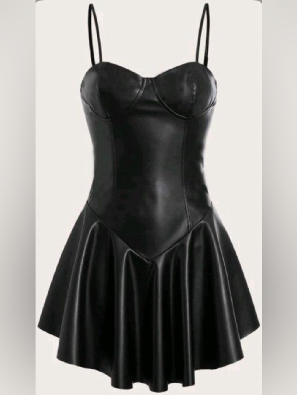 SHEIN Black Faux Leather Bustier Mini Dress with Flared Skirt
